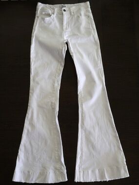 Mica Jeans 27 White Denim High Rise Flare Wide Leg Raw Hem 33 Inseam